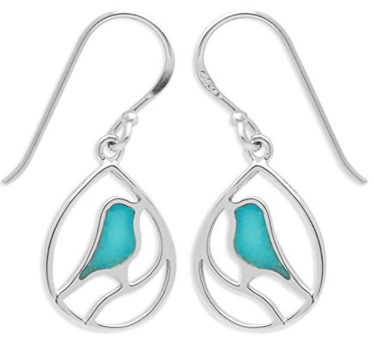 Silver bird teardrop inlay earrings