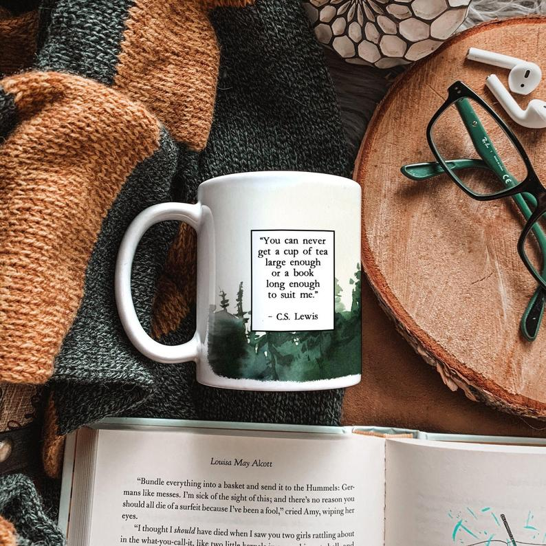 White mug featuring a quote by C.S. Lewis